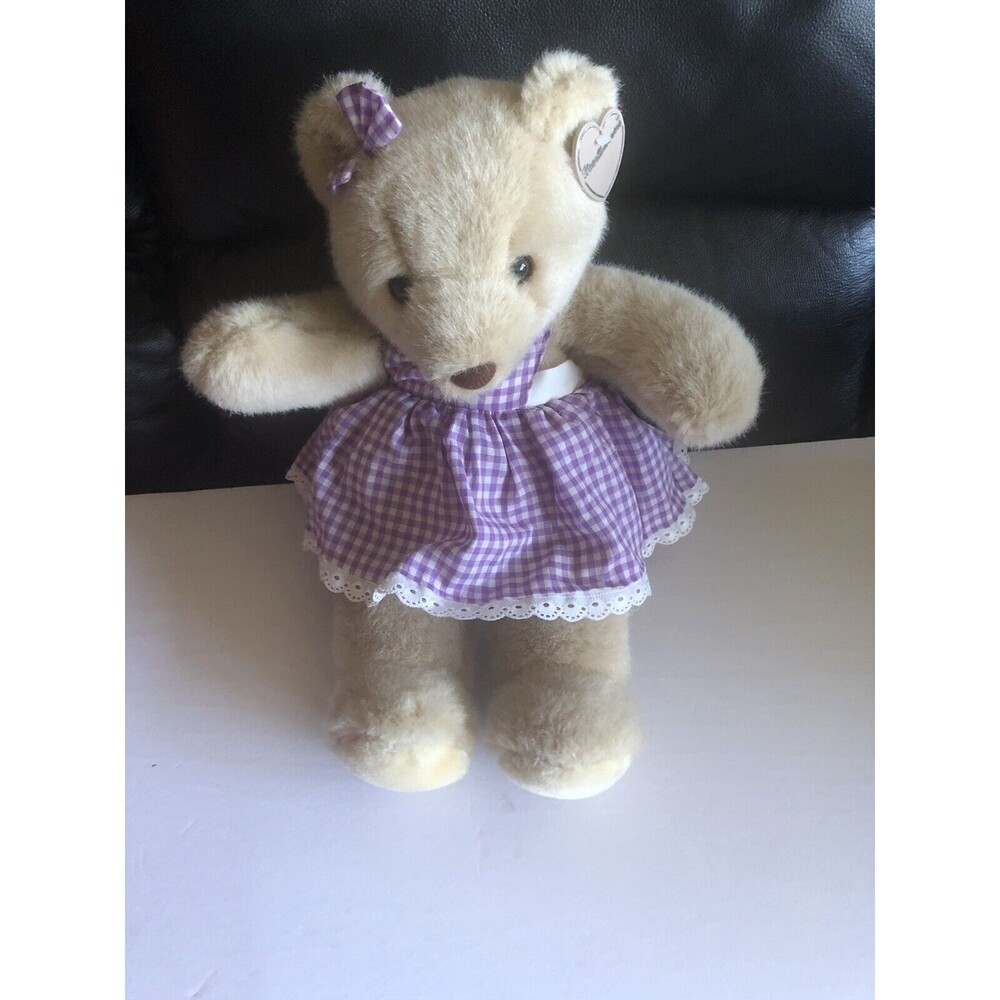 Vintage 1990s THE SUMMIT COLLECTION Prairie Purple Plaid Dress  TEDDY BEAR 12”